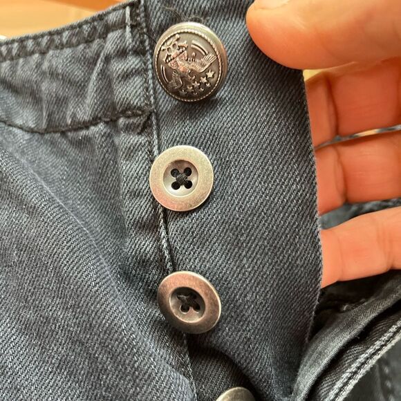 Free People black, distressed ankle length jeans, button closure, back strap, 0 - Picture 2 of 12